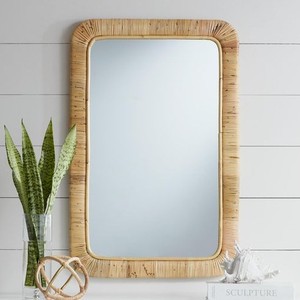 Luxury Modern Square Hanging <b>Brass</b> Rattan Woven Frame <b>Bathroom</b> Wall <b>Mirror</b> Quality Decoration for Guest Room Bohemian Weddings - Product Image 4