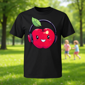 Camiseta Promocional con Diseño de Manzana Roja con Audífonos para Niños y Niñas - Product Image 3