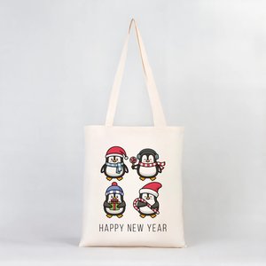 Sac fourre-tout en coton naturel pour le Nouvel An, 14 x 16 pouces (35 x 40 cm), motif pingouin mignon pour les fêtes - Product Image 4