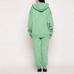 Conjunto Deportivo Casual de Invierno para Mujer, 2 Piezas, Chaqueta con Cremallera y Capucha, Cintura Elástica, Cortavientos, 100% Algodón Felpa, Alta Calidad OEM - Product Image 2