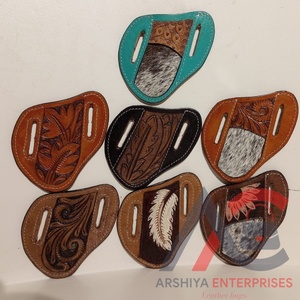 Wholesale Hand <b>Tooled</b> <b>Leather</b> Knife Sheath Floral Pocket Folding Knife Holsters With Belt Loop Custom Trapper Knife Scabbard - Product Image 2