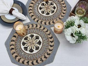 Christmas Decorative and Leaves Design Beaded <b>Runner</b> Placemat <b>Dining</b> <b>Table</b> Fancy Mat Handmade Decorative <b>Runners</b> for Wedding - Product Image 5