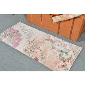 Alfombra Turca de 1.9x3.8 pies, Alfombra Vintage, Alfombra de Lana con Puntos Blancos - Product Image 3