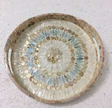 Plateau décoratif en nacre avec finition polie lisse, plateau de service en nacre avec poignées pour un transport facile - Product Image 6