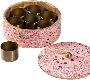 Masala dabba ที่ทำจากไม้เครื่องมือสมุนไพรและเครื่องเทศในครัวมาซาลาพร้อมกระปุกโลหะ7ขวด - Product Image 4