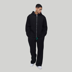 Survêtement 2025 de haute qualité 100% coton, pantalon uni et sweat à capuche zippé, vêtements décontractés, survêtement d'hiver pour hommes - Product Image 4