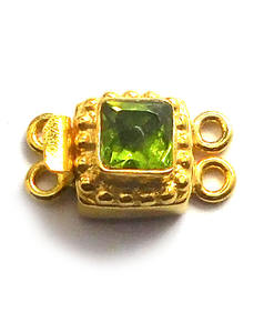 Prem Bhaya Péridot Gemstone 1 2 3 Strand Carré Boîte Fermoir Plaqué Or 18K 19X10X8MM Fabrication de Bijoux B806 - Product Image 4