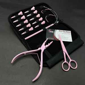 Kit d'outils d'extension de cheveux en acier inoxydable de haute qualité professionnelle en gros 2 trous pince rose bébé clair extension de cheveux - Product Image 6