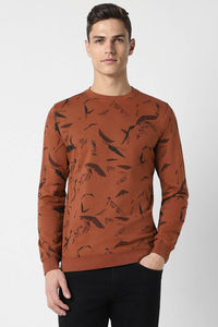 Breathable High Quality Basic <b>Brown</b> Print Round Crew Neck Men's Sweatshirt Custom Cotton Blended Sweatshirt At Factory Price - Product Image 4