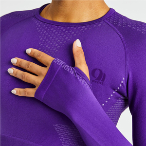 Purple Custom Logo Women's Breathable Short Long Sleeve Fitness <b>Crop</b> <b>Top</b> <b>Sexy</b> Workout Tank Style OEM Service Ready Ship Knitted - Product Image 4