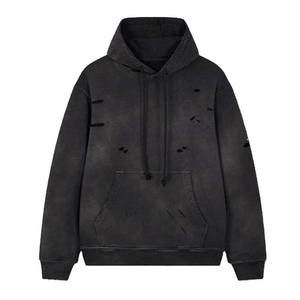 Sweat à capuche vierge en détresse pour hommes pull délavé à l'acide vintage déchiré à capuche de qualité supérieure confortable - Product Image 2