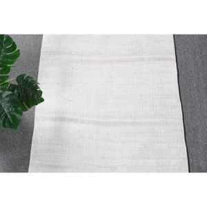 Alfombra Turca Vintage de 2x9.3 pies, Alfombra Oriental Blanca Kilim - Product Image 5