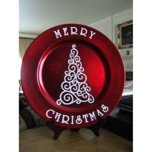 Placa de cargador de esmalte rojo estilo Feliz Navidad, plato de Cupcakes Cooke de acabado de alta calidad, bandeja redonda, plato de cargador - Product Image 2