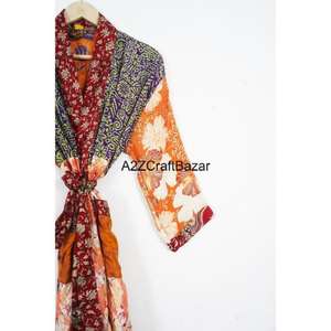 เสื้อผ้าผู้หญิง ดีไซน์หรูหรา คอวี แขนยาวผูกเชือก ผ้าไหม ยาวเต็มตัว ดีไซน์แบบต่อผ้า ระบายอากาศได้ดี นุ่มลื่น สวมใส่สบายทุกฤดู สไตล์ลำลอง หรูหรา - Product Image 3