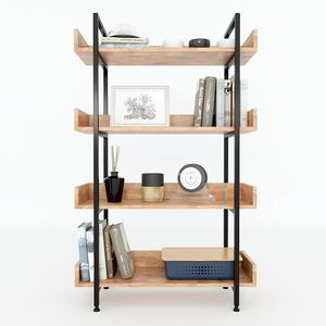 4-tier Wood & Iron Frame Decorative Shelf 80x32x128cm KS68070 Living Room Use Standalone - Product Image 3