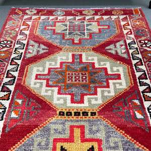 พรมวินเทจตุรกีขนาด 3x11.7 ฟุต, พรมปูพื้น, พรมลายตารางสีแดง - Product Image 3