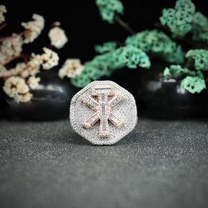 Bague de Luxe pour Homme en Diamant de Laboratoire, Style Géométrique, Or Rose, Pavé, Design Hip Hop, Joaillerie Fine - Product Image 1
