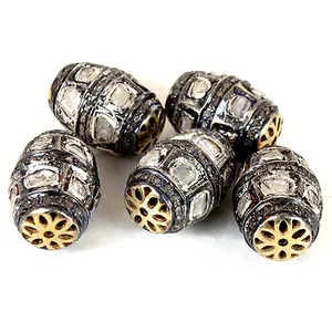 Gold Plated Metal <b>Beads</b> with Diamond-Cut Design for Jewelry Making-<b>Silver</b> Finish - Product Image 1