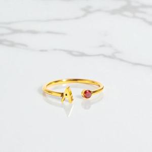 Birthstones With Alphabet <b>Ring</b> - 925 Silver Gemstone <b>Adjustable</b> <b>Ring</b> - Plain Band <b>Ring</b> for Women - Handmade Jewelry - Product Image 3