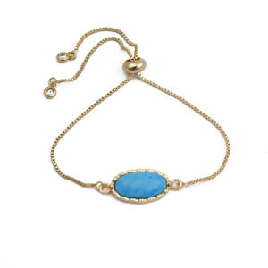 Ovale Turquoise Réglable Unisexe Dainty Naturel Gemme Ton Or Plaqué Laiton Bracelet Bijoux En Gros - Product Image 1