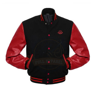 Chaqueta con letras y manga de cuero para hombre de talla grande al por mayor con cuello levantado para uso en exteriores a la venta. - Product Image 1