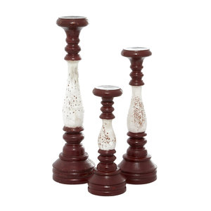Charmant bougeoirs en bois antique blanc brûlé 3 pièces parfait pour les mariages de décoration intérieure avec une qualité durable et élégante - Product Image 4