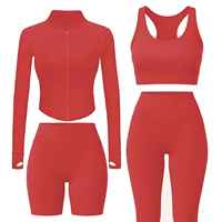 Ensemble de yoga 4 pièces grande taille pour femme – Motif uni, tenue de sport respirante, soutien-gorge de sport, leggings et shorts élastiques taille haute