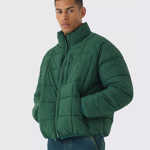 Custom Logo Manufacturer Quilted Down <b>Funnel</b> Neck Puffer Jacket In Green Windproof Warm Winter Bubble Men's Jackets With Pockets - Product Image 1