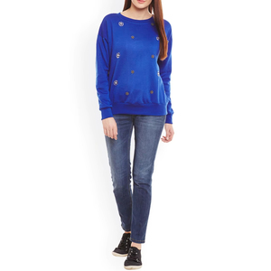 Mejor precio de las mujeres Sólido Azul Adornado Pullover Sudaderas O-cuello Jersey Invierno Precio Liso Teñido - Product Image 4