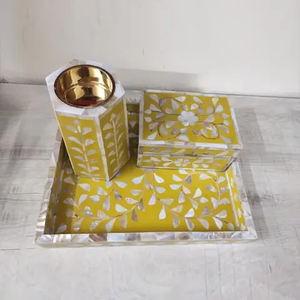 Mop Best Quality Handicrafts Mother of Pearl Inlay Tray <b>Box</b> Incense Burner Set Mop Mubkhar Ramadan Gift Indian Manufacturer - Product Image 3