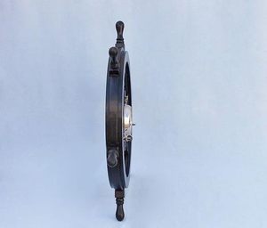 นาฬิการูปเรือทำจากไม้ลายการเดินเรือด้วยศิลปะพื้นบ้านขัดเงาหน้าปัดเข็มทิศแบบโจรสลัดมีทิศทางและของตกแต่งรูปสมอทองเหลือง - Product Image 3