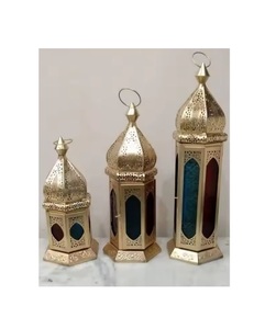 Linterna colgante marroquí para decoraciones de boda, linterna de mesa marroquí dorada de Metal de alta calidad para decoración de sala de estar - Product Image 1