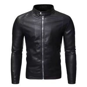 Chaqueta de cuero de invierno para hombre, cuero genuino con textura negra, lona de alta calidad, cuello levantado, con capucha, a prueba de viento, transpirable, informal - Product Image 1