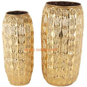 Lot de 2 vases à fleurs de différentes tailles en laiton pur poli doré pour décoration de maison de meilleure qualité - Product Image 1