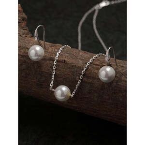 Ensemble de boucles d'oreilles pendantes classiques en argent sterling 92,5 avec perle et chaîne, bijoux élégants et raffinés, cadeau pour femmes et filles - Product Image 2
