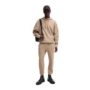 Sudadera con capucha Beige para hombre con puños elásticos a juego Joggers mezcla de algodón pesado 2 piezas cálido invierno moda urbana chándal - Product Image 1
