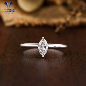 0.30 TDW Marquise Cut Solitaire <b>Diamond</b> <b>Ring</b> 18k White Gold Vertical Prong Hpht/Cvd <b>Diamond</b> Lab Stone - Product Image 1