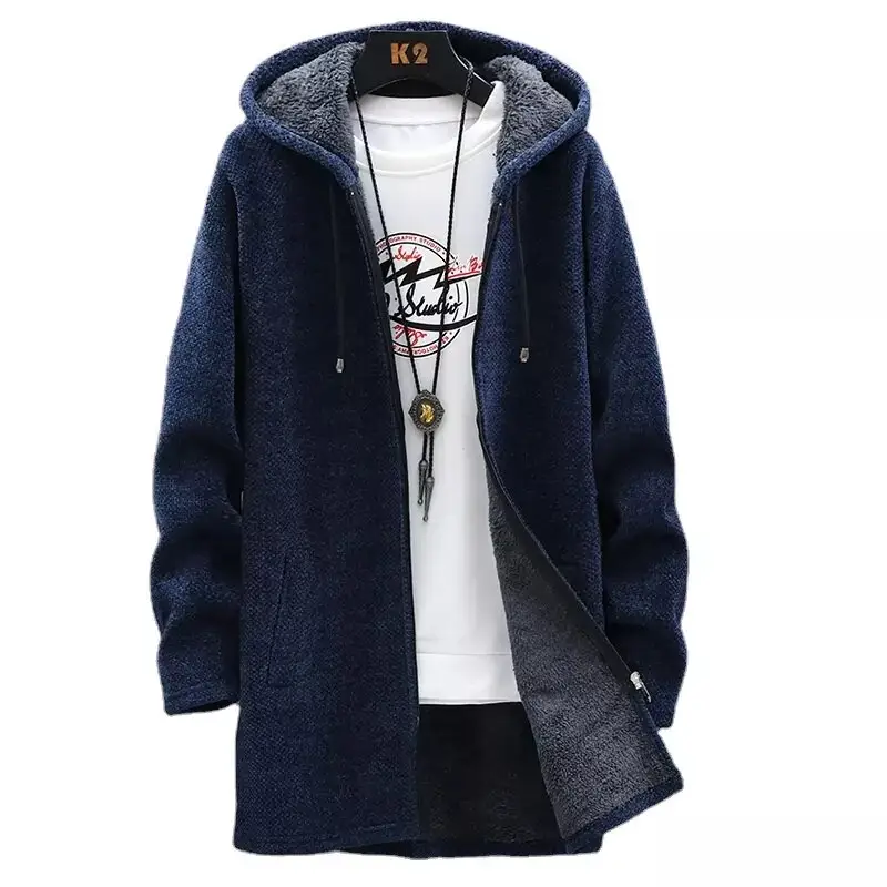 Wholesale High Quality Warm Knitted Cardigan Sweater Coat Men Zipper Long Sleeve Coat With Pocket Jacket