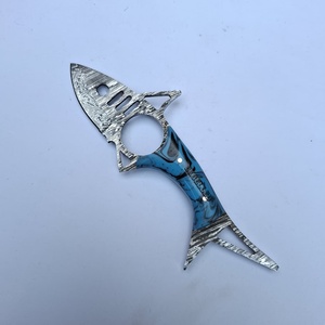 มีดทำมือคุณภาพดีที่สุด ทำจากเหล็กดามัสกัส สำหรับล่าสัตว์และตั้งแคมป์ ใบมีดดามัสกัส รูปทรงปลา มีดแล่เนื้อ พร้อมปลอกหนัง - Product Image 4