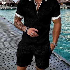 Fabricant 2024 Logo personnalisé Coton Jacquard Plaid Loose Grande Taille Straight Casual Custom Tracksuit Joggers Short Sets Pour Hommes - Product Image 3