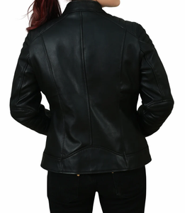 แจ็กเก็ตผู้หญิงแบบมีซิปแบบลำลองหนังแท้มีผ้ายีนส์ระบายอากาศได้ดีดีไซน์ใหม่ - Product Image 6