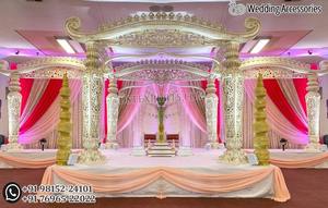 Mandap de matrimonio hindú tradicional con fibra de corona tallada bodas indias reales estilo abierto hindú oro Mandap decoración EE. UU. - Product Image 3