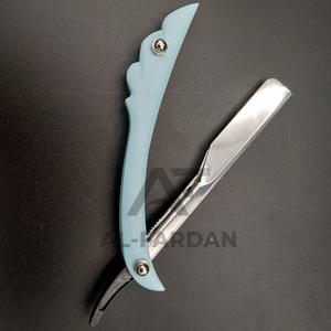AL-FARDAN Custom Logo Men's <b>Single</b> <b>Blade</b> Straight <b>Razor</b> Sky Blue Stainless Steel <b>Blade</b> ABS Plastic Handle Non-Disposable Face - Product Image 5