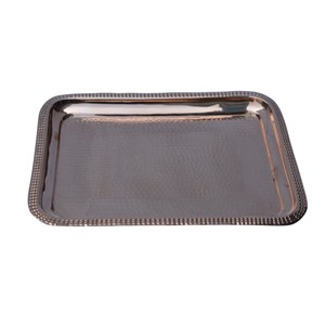 Bandeja Rectangular de Cobre Premium con Diseño Martillado y Borde con Cuentas, Acabado Antiguo, Bandeja de Metal para Cocina y Decoración del Hogar - Product Image 1