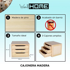 WELL HOME Commode à 3 tiroirs 39x30x29.5cm - Product Image 2