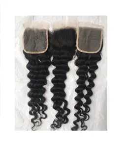레미 더블 기계 4x4 투명 딥 웨이브 자연 고품질 여성 머리카락 인도 사원 제조 최고 판매 머리카락