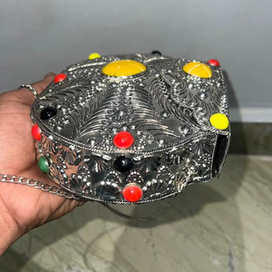 Exclusive Designer Handcrafted Crystal & Metal Evening <b>Clutch</b> And Stone with Exquisite Detailing Luxurious Accessory for Women - Product Image 6