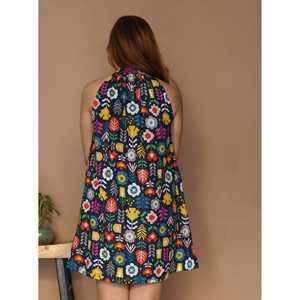 Vestido Halter con Estampado Floral, 100% Algodón, Estampado Digital, Cintura Natural, Corte en A, para Uso Diario o Fiestas, Talla XS, Alta Calidad - Product Image 6