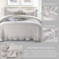 100% Pierre Lavé Coton Housse De Couette Ensemble 3 Pièces À Volants Style Bouton Fermeture Coin Cravates 200TC pour La Maison Hôtel King Sizes-All