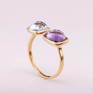 แหวนเงินแท้แท้เกรด925สีทอง14K & ชุบโรเดียมอัญมณีเพชรโทแพซอเมทิสต์สีฟ้าธรรมชาติสำหรับงานปาร์ตี้ - Product Image 1